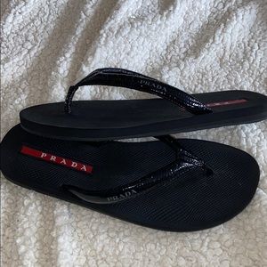 Black Leather logo Prada Sandals size 39 (3y5002)